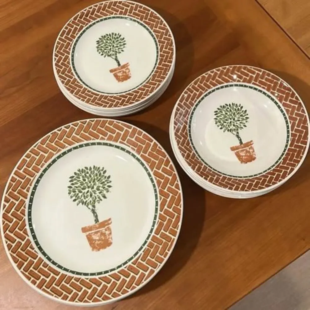 Set of 6 topiary garden summer party dish dinnerware set bowls plates